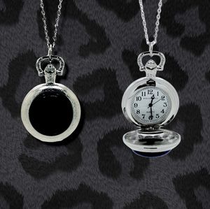Blue Lapis Stone Pocket Watch Pendant Necklace - Silver